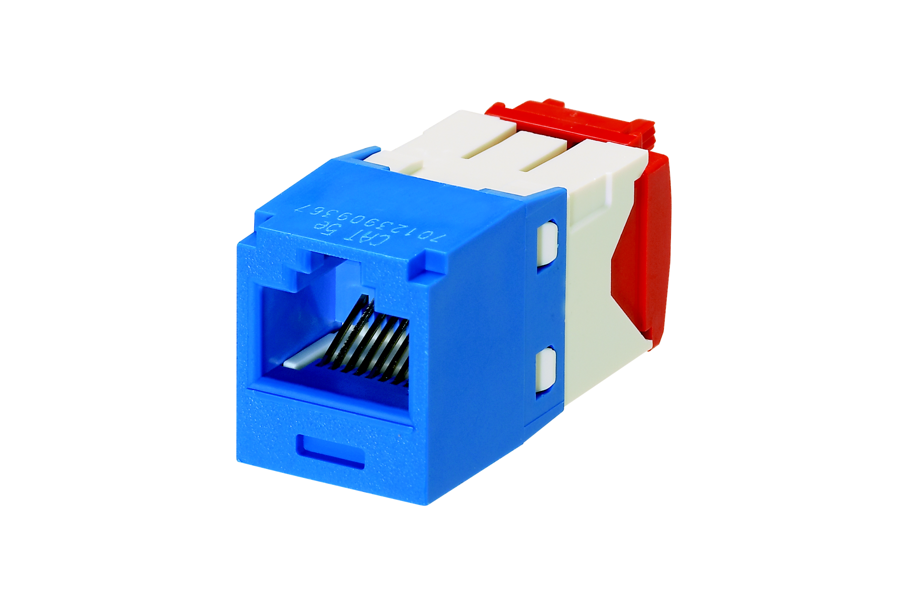 Product image for Panduit CJ5E88TGBU-C Mini-Com Module, Cat 5e, UTP, 8 pos 8 wire, Universal, Blackue, TG Style Bulk Pack, 100 Pack