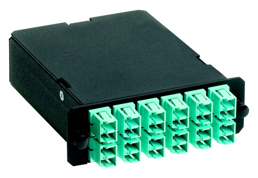 Product image for Panduit FCXO-24-10BY 24-Fiber Cassette Optimized Om3 50m 12 Duplex Lc To 2 Mpos, Modified Method A - Pair Flipped