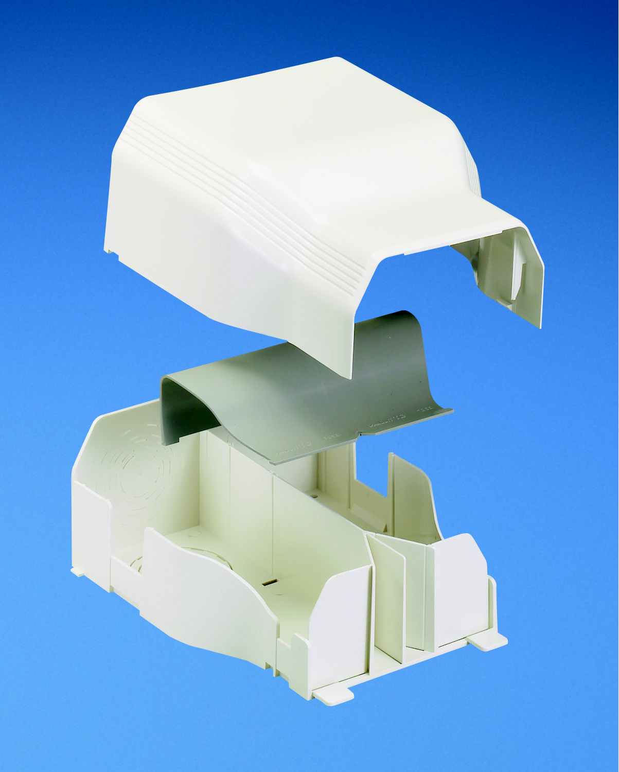 Product image for Panduit TGEEEI Entrance end fitting. Accepts large conduit, (up to 2") in line Orange at a right angle. Maintains a 40mm bend radius with a removable insert and channel separation.