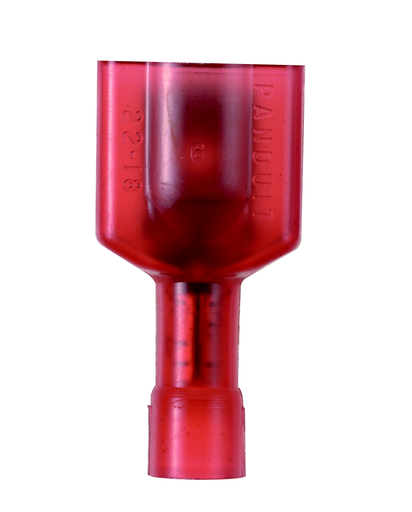 Product image for Panduit DNF18-250FIM-E Male Disconnect, Nylon Fully Insulated, 22 - 18 Awg, .250 X .032 Tab Size, Terminal Convenience Package