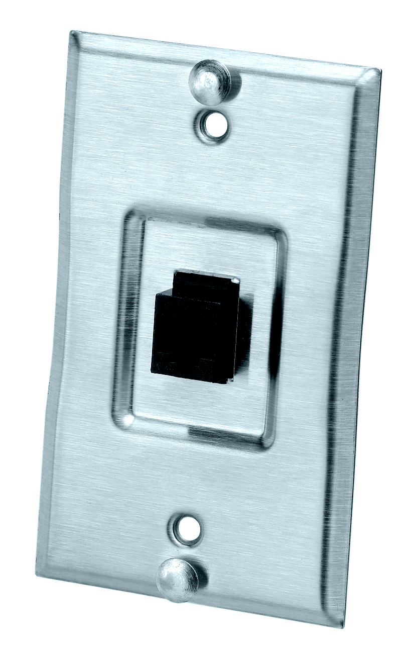 Product image for Panduit KWP5EY Stainless Steel Wall Phone Plate, One Punchdown Category 5e Keystone Jack Module.