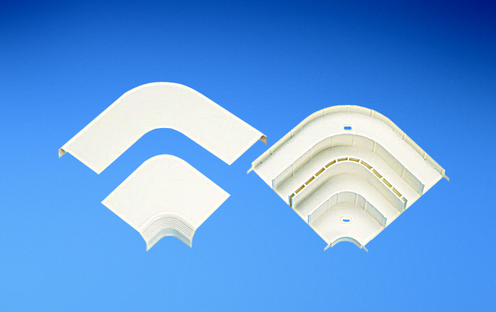 Product image for Panduit T702RAEI Right angle fitting. Used to join sections of Twin-70 raceway at 90 flat junctions.