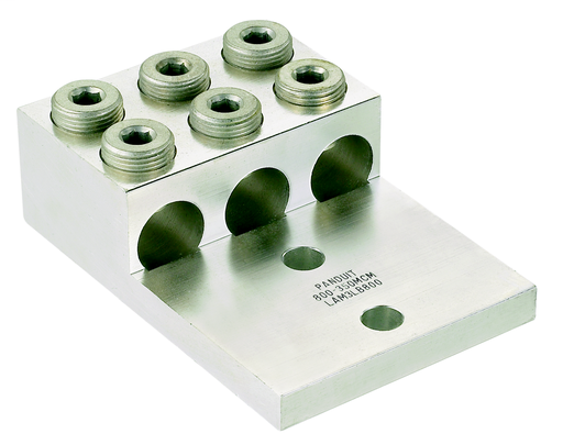 Product image for Panduit LAM3B350-12-1Y Aluminum Mechanical Lug, 2 Hole, 3 Barrel, #6 AWG - 350 kcmil, 1/2" (12.7mm) Stud