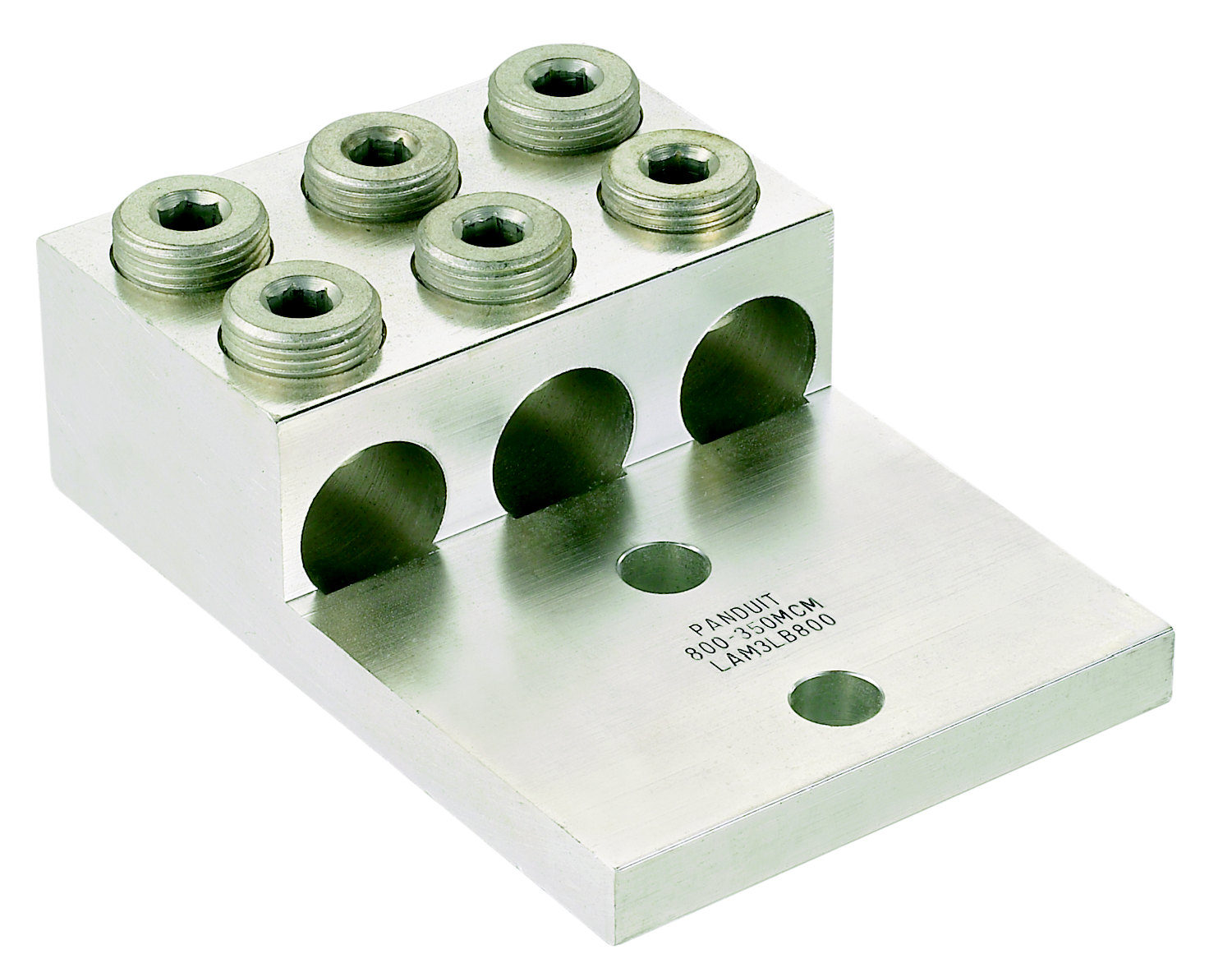 Product image for Panduit LAM3B350-12-1Y Aluminum Mechanical Lug, 2 Hole, 3 Barrel, #6 AWG - 350 kcmil, 1/2" (12.7mm) Stud