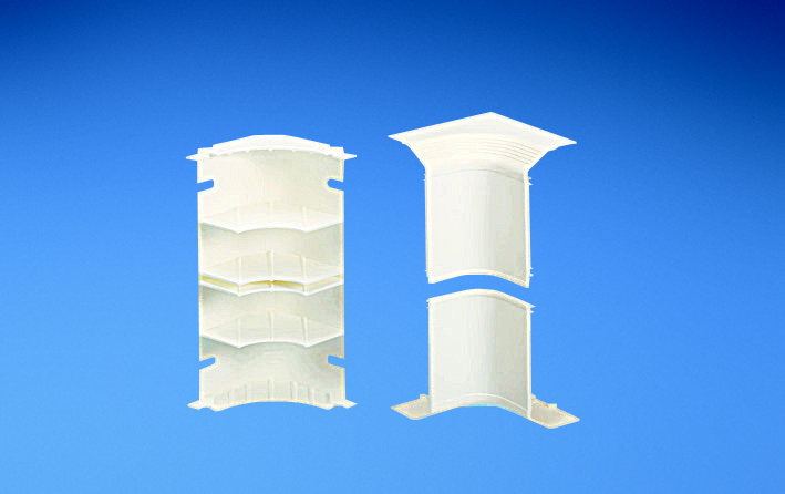 Product image for Panduit T702ICIW Inside corner fitting. Used to join sections of Twin-70 raceway at inside corners.