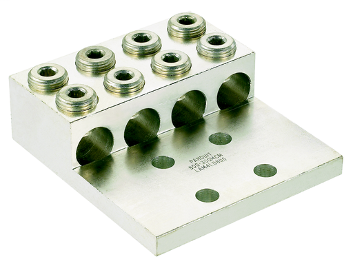 Product image for Panduit LAM4D350-12-1Y Aluminum Mechanical Lug, 4 Hole, 4 Barrel, #6 AWG - 350 kcmil, 1/2" (12.7mm) Stud