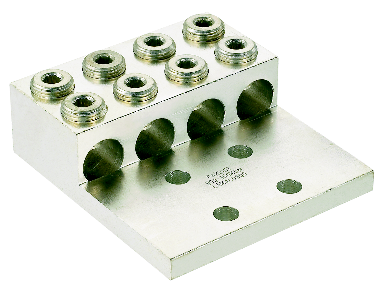 Product image for Panduit LAM4D350-12-1Y Aluminum Mechanical Lug, 4 Hole, 4 Barrel, #6 AWG - 350 kcmil, 1/2" (12.7mm) Stud