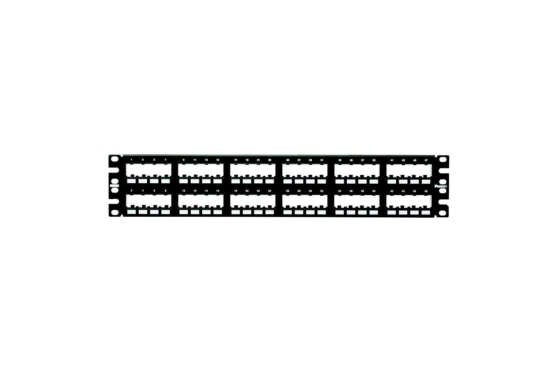 Panduit CPP48KFV6GPCWH 48-Port Mini-Com VNS Patch Panel Kit, with Cat 6 Black Jacks, 8-in Off White Patch Cords, and Strain Relief Bar Product image for Panduit CPP48KFV6GPCWH 48-Port Mini-Com VNS Patch Panel Kit, with Cat 6 Black Jacks, 8-in Off White Patch Cords, and Strain Relief Bar