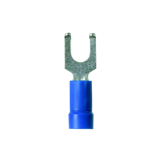 Product image for Panduit PV14-6FF-C Flanged Fork Terminal, Vinyl Insulated, 16 - 14 AWG, #6 Stud Size, Funnel Entry