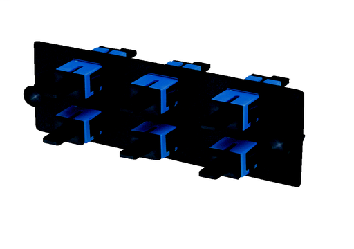 Product image for Panduit FAP6WBUSC SC FAP Loaded With 6 SC Simplex Multimode Fiber Optic Adapters (blue) With Phosphor Bronze Split Sleeves.