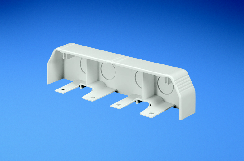 Product image for Panduit T702ECEI End cap fitting. Conduit breakouts of 1/2" for entry into raceway channel.