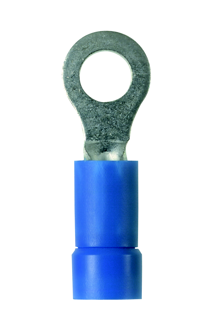 Product image for Panduit PV14-8R-E Ring Terminal, Vinyl Insulated, 16 - 14 AWG, #8 Stud Size, Funnel Entry, Terminal Convenience Package