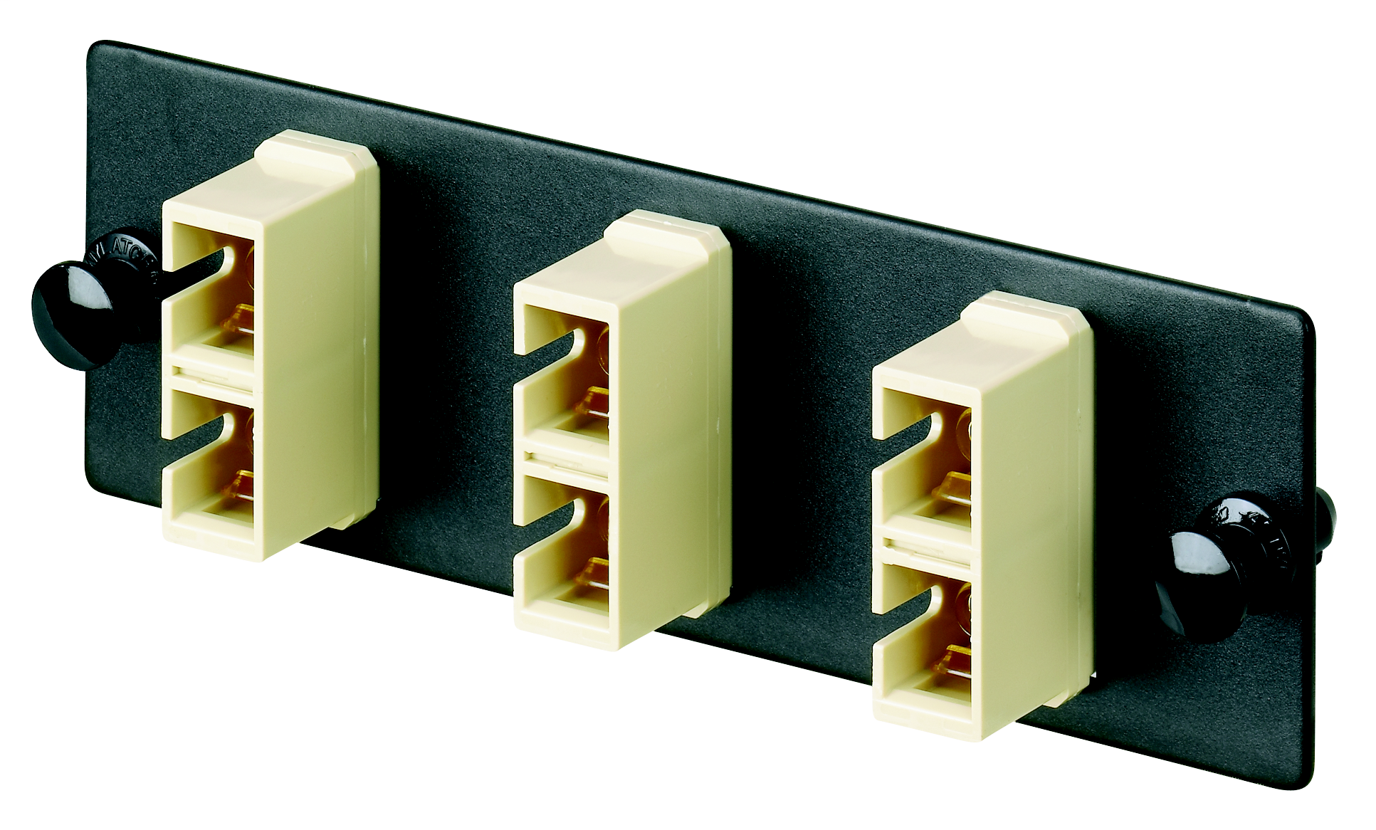 Product image for Panduit FAP4WAQDSC SC Om3/Om4 FAP Loaded With Four SC Duplex Multimode Fiber Optic Adapters (aqua) With Phosphor Bronze Split Sleeves.