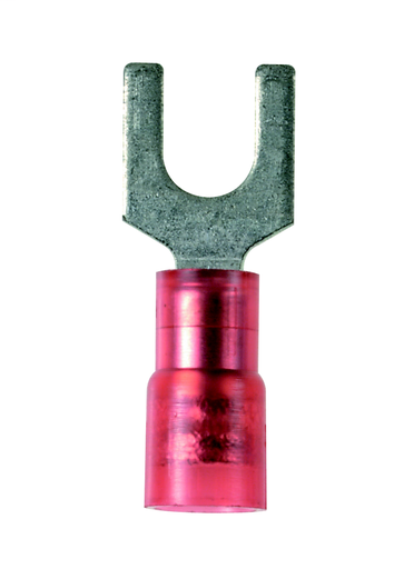 Product image for Panduit PNF18-10F-M Fork Terminal, Funnel Entry, Nylon Insulated, 22 - 18 AWG, #10 Stud Size
