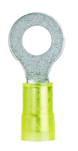Product image for Panduit PN10-12R-E Ring Terminal, nylon insulated, 12 - 10 AWG, 1/2" stud size, Terminal Convenience Package