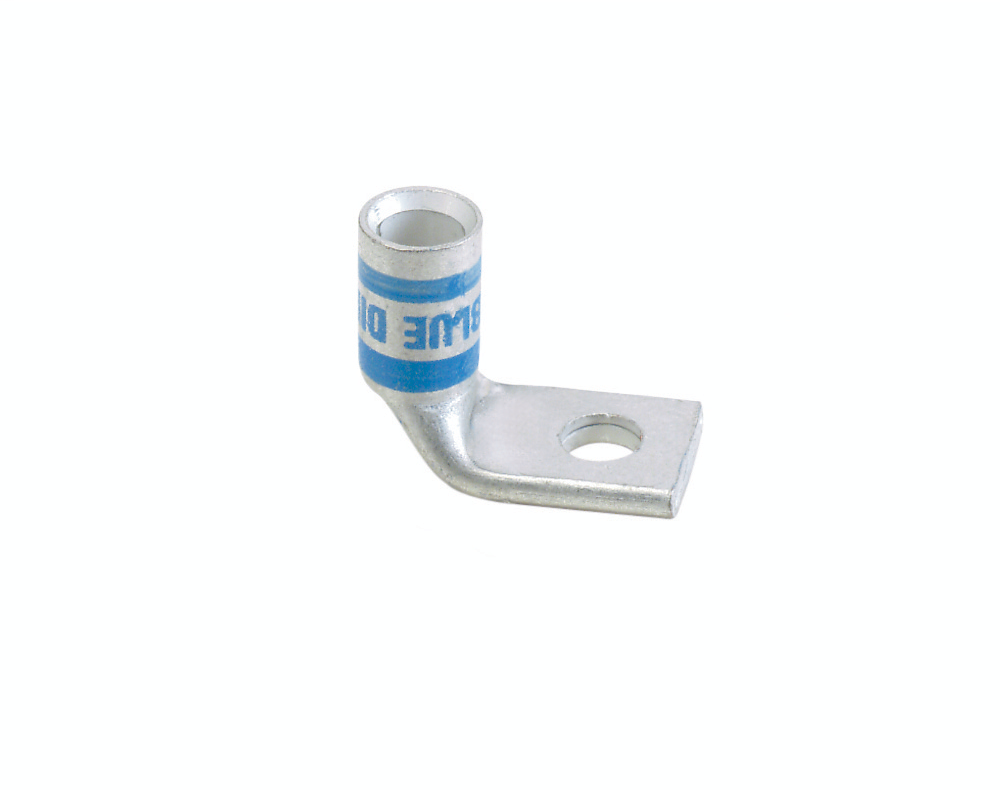 Panduit LCAS3/0-38F-X Copper Compression Lug, 1 Hole, 3/0 AWG, Short Barrel, 3/8" (9.5mm) Stud, 90 Bent Product image for Panduit LCAS3/0-38F-X Copper Compression Lug, 1 Hole, 3/0 AWG, Short Barrel, 3/8" (9.5mm) Stud, 90 Bent