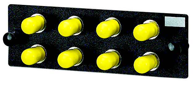 Product image for Panduit FAP8WST ST FAP Loaded With Eight ST Simplex Multimode Fiber Optic Adapters With Phosphor Bronze Split Sleeves.