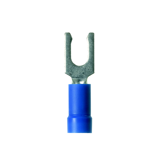 Product image for Panduit PV14-6LFW-C Locking Fork Terminal, wide tongue, vinyl insulated, 18 - 14 AWG, #6 stud size, funnel entry