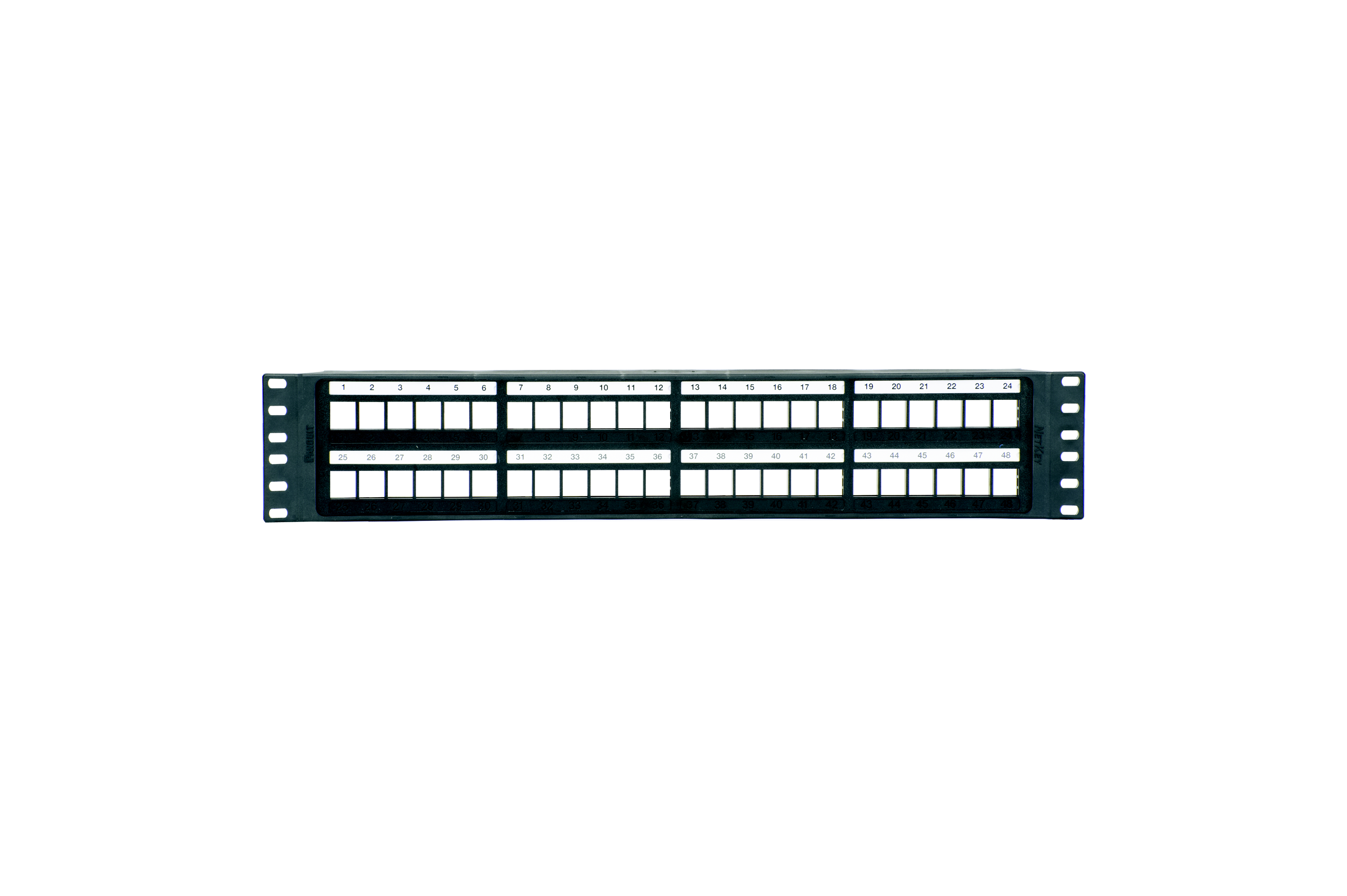 Product image for Panduit NKPP48P NetKey&trade; 48-port molded modular patch panel, 2 RU; molded in numbering and write-on labeling area