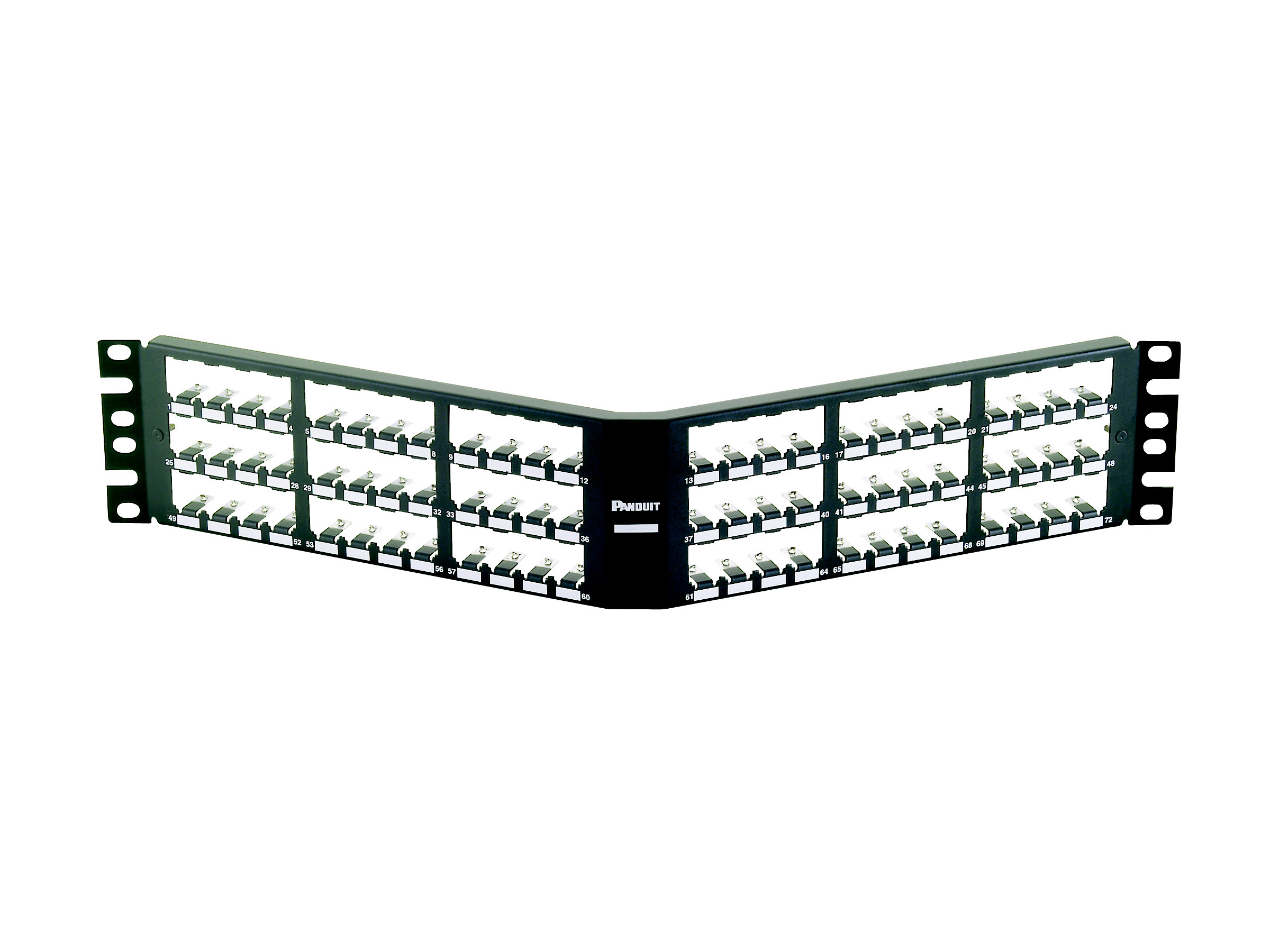 Product image for Panduit CPA72BLY Patch Panel, 72 Port, Angled, All Metal, Black