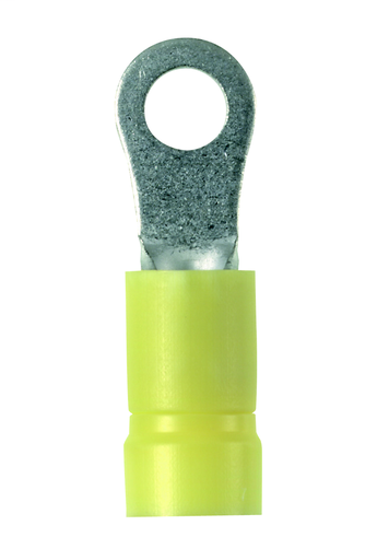 Product image for Panduit PV10-10R-E Ring Terminal, vinyl insulated, 12 - 10 AWG, #10 stud size, funnel entry, Terminal Convenience Package