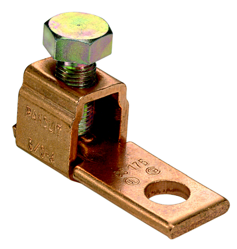 Product image for Panduit CSA70-14-CY Copper Mechanical Lug, 1 Hole, 1 Barrel, Straight Floating Tongue, #14 - #4 AWG, 1/4" (6.4mm) Stud