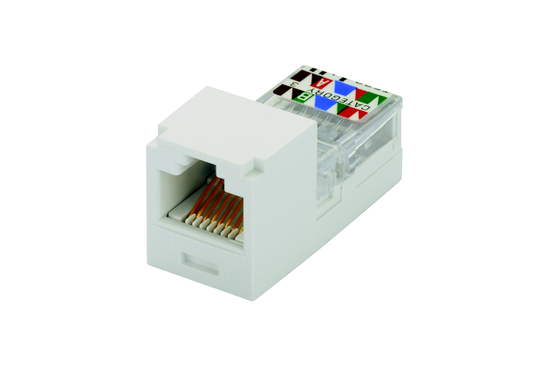 Product image for Panduit CJ88WHY Mini-Com Mini-Jack Module, Cat 3, UTP, 8 pos 8 wire, Universal, White