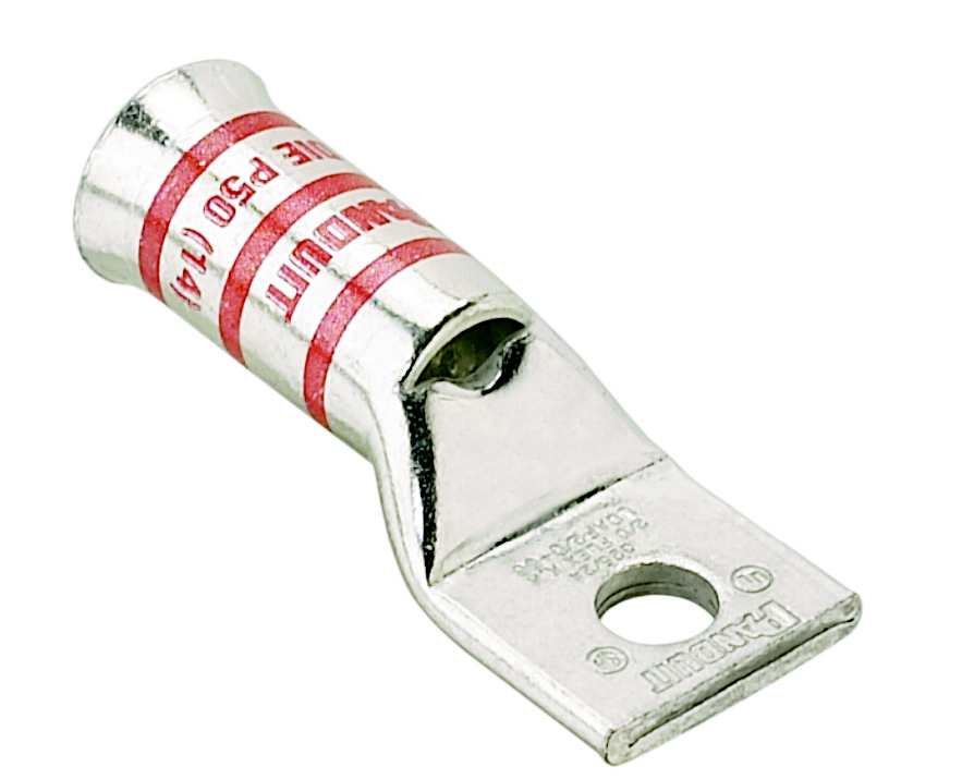 Panduit LCAF3/0-14-X Copper Compression Lug, 1 Hole, 3/0 AWG, Flared Barrel, 1/4" (6.4mm) Stud Product image for Panduit LCAF3/0-14-X Copper Compression Lug, 1 Hole, 3/0 AWG, Flared Barrel, 1/4" (6.4mm) Stud