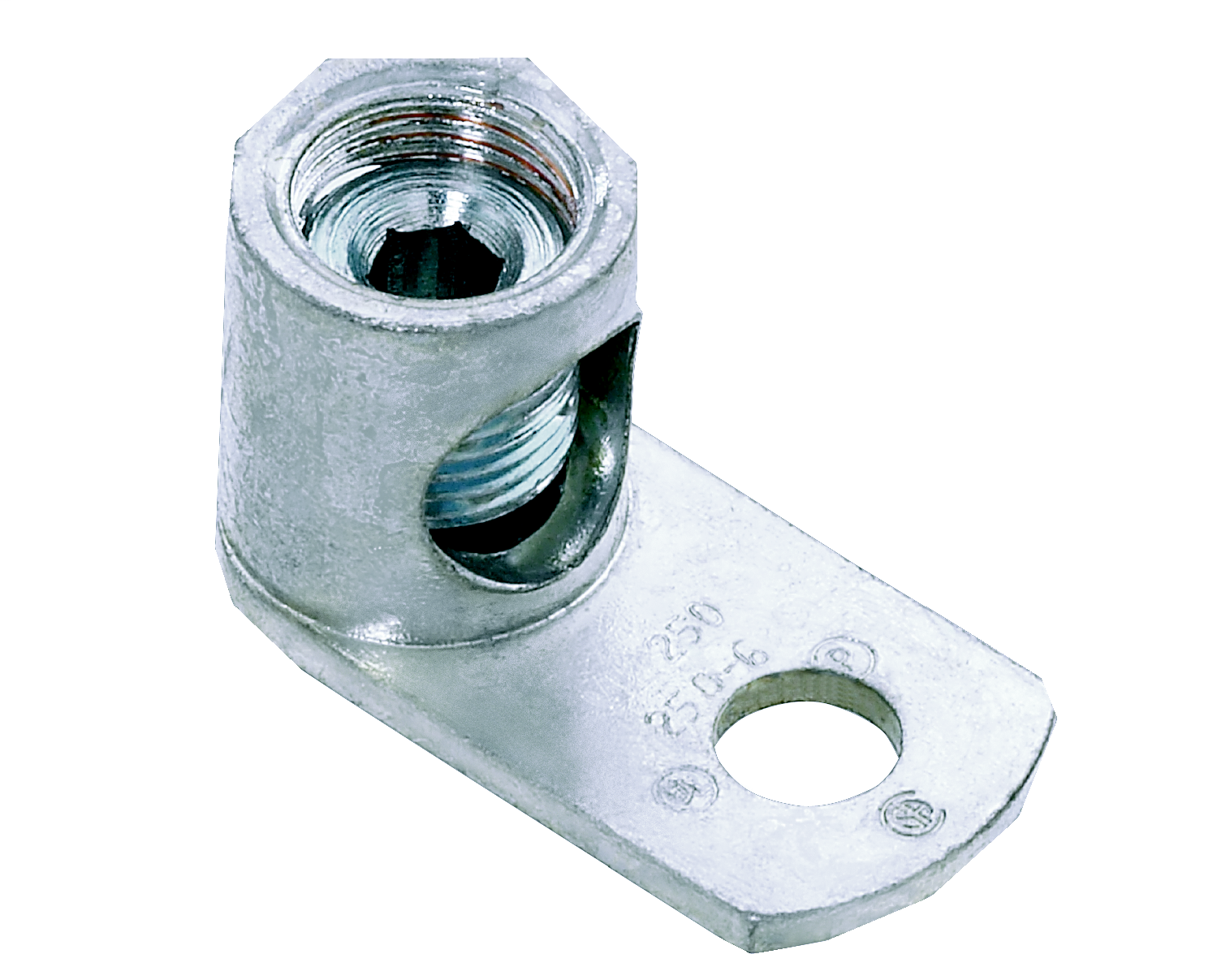 Product image for Panduit ML1/0T-LY Copper Mechanical Lug, 1 Hole, Tin-Plated Barrel Post, #8 SOL - 1/0 STR, 5/16" (7.9mm) Stud