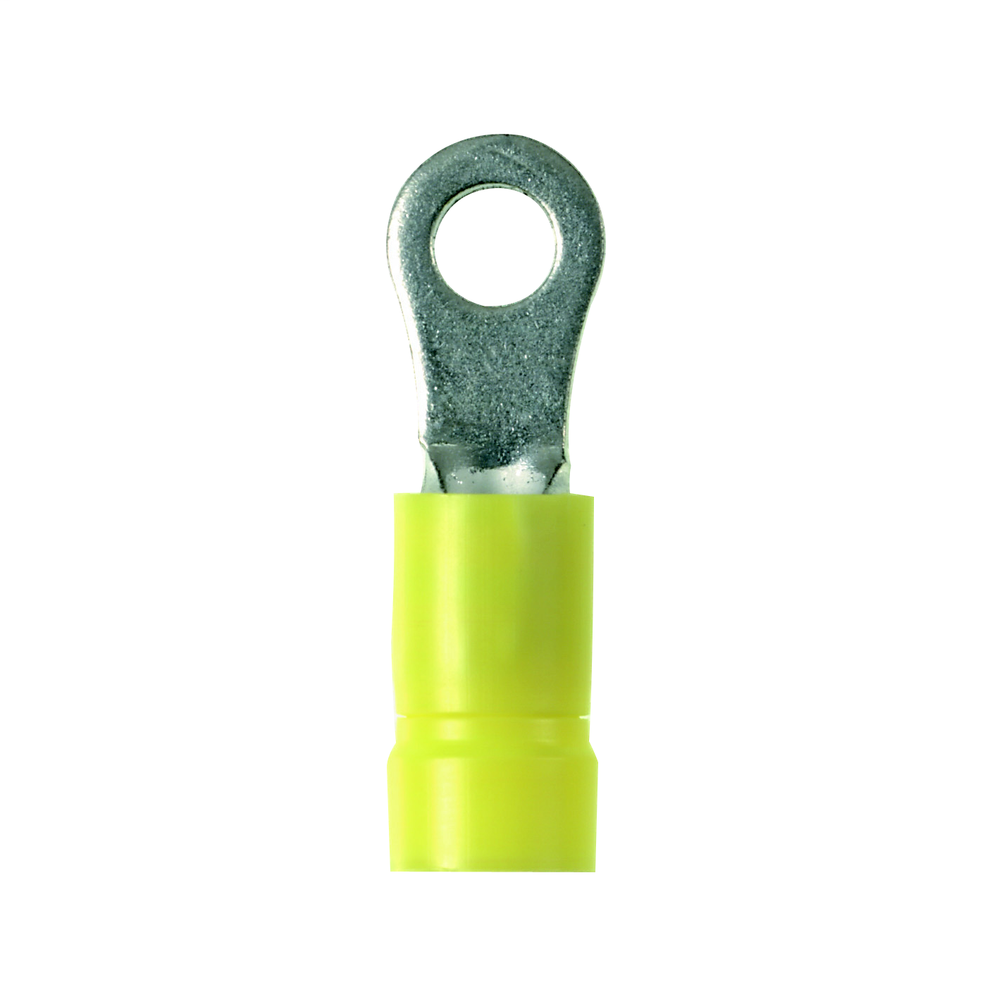 Product image for Panduit PV12-14HDR-L Ring Terminal, Heavy Duty, Vinyl Insulated, 16 - 12 AWG, 1/4" Stud Size, Funnel Entry