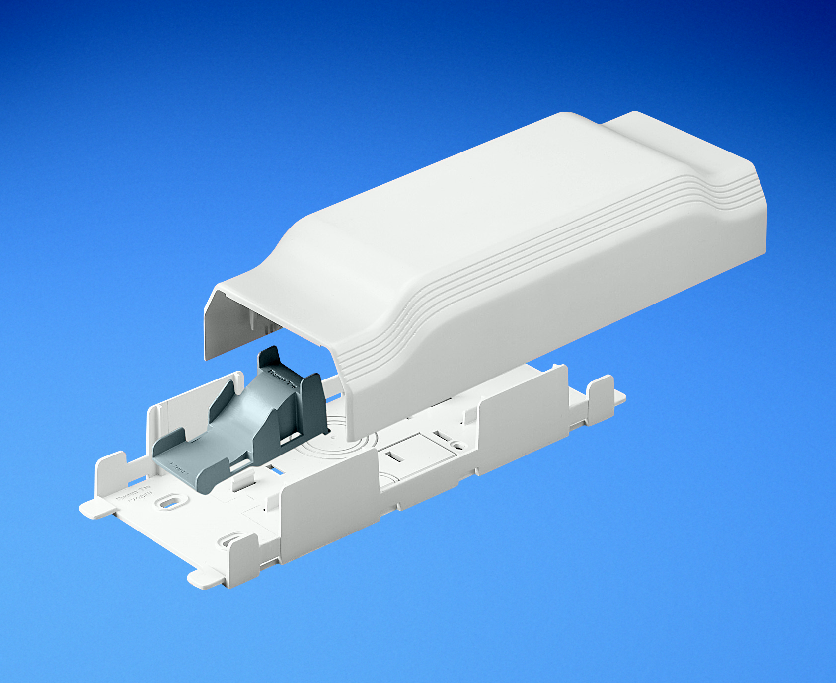 Panduit T70BFIW Backfeed fitting. Allows cable entry through the back of the T-70 raceway. Product image for Panduit T70BFIW Backfeed fitting. Allows cable entry through the back of the T-70 raceway.