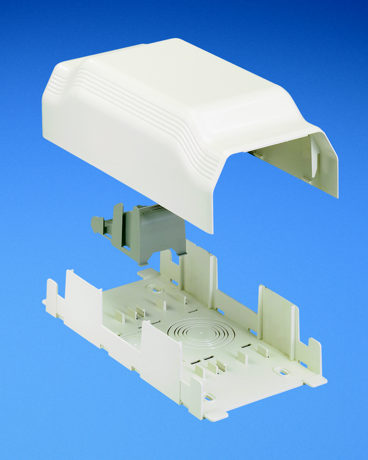 Product image for Panduit TGBFEI Backfeed Fitting. Features Breakouts To Enter Through The Bottom Of The Fitting And Maintains Bend Radius Control With A Removable, Bend Radius Insert And Channel Separation.