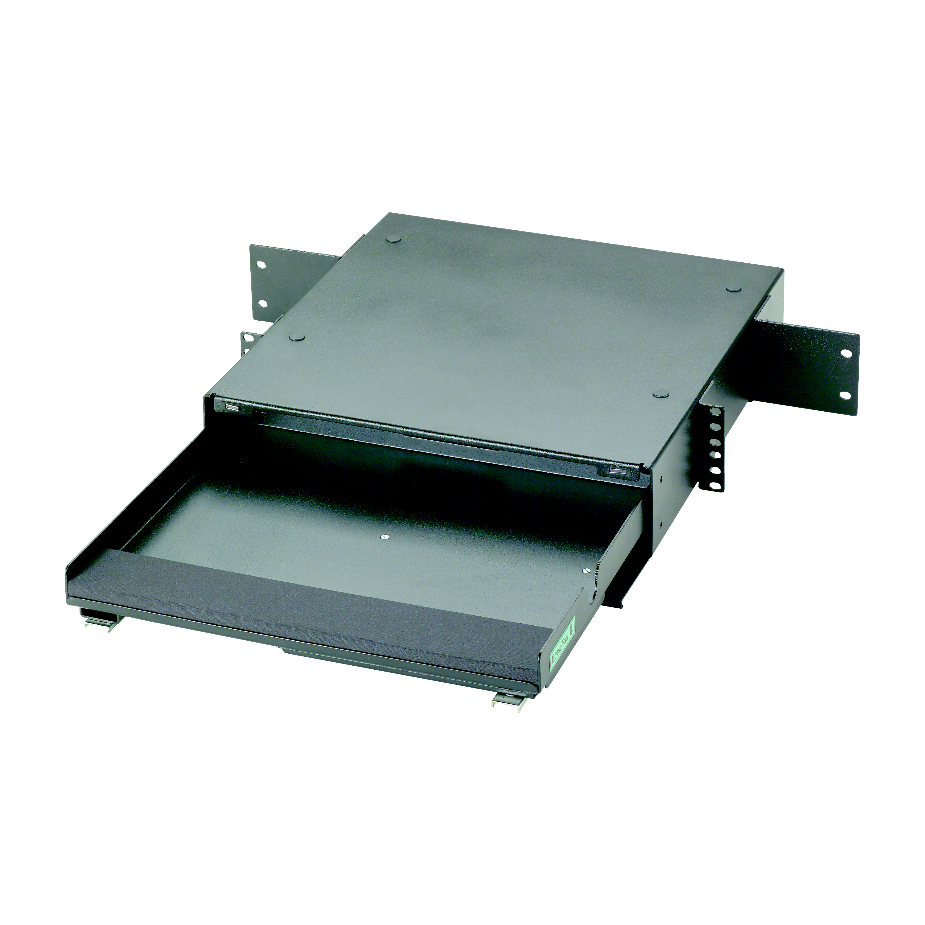 Product image for Panduit SRM19MK2 2RU 19" rack mount shelf with keyboard tray; accepts keyboards up to 16.5" wide, mounts to front and back of EIA racks
