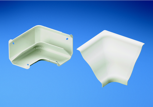 Product image for Panduit WCM35ICIW Inside corner fitting. Used to join cove raceway at inside corners. Maintains a minimum 1" bend radius of cabling.