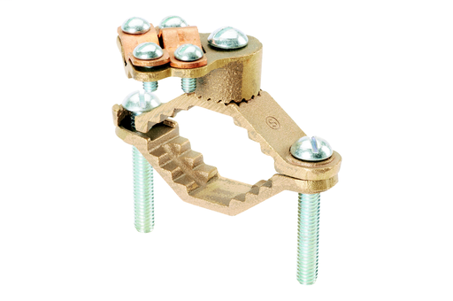 Product image for Panduit GPCH4/0-2-Q Bronze Ground Pipe Clamp w/ Swivel for Bare Wire, Water Pipe 1-1/4" - 2"
