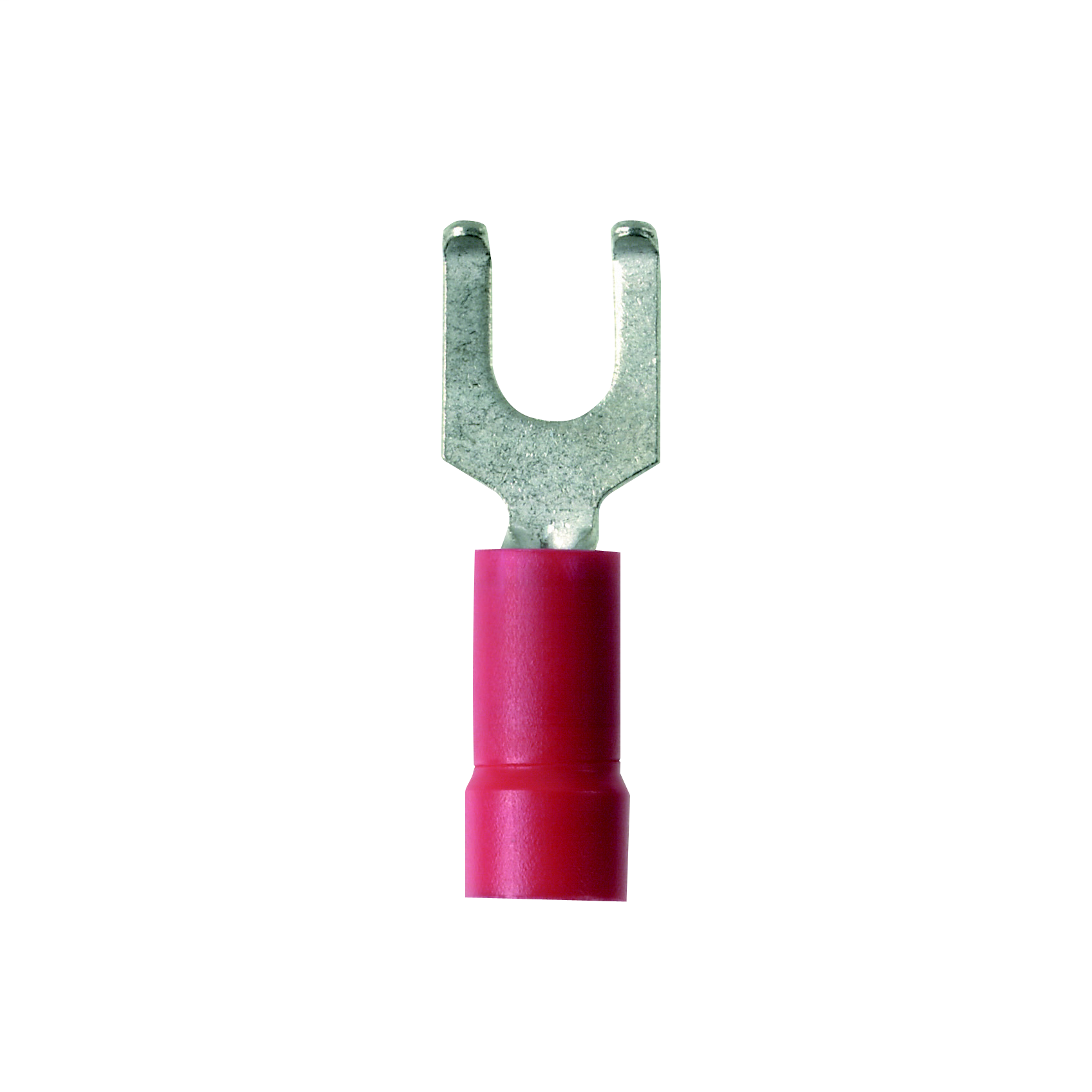Product image for Panduit PV18-10FF-CY Flanged Fork Terminal, Vinyl Insulated, 22 - 16 AWG, #10 Stud Size, Funnel Entry