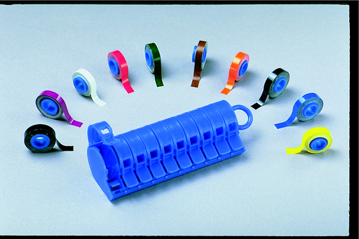 Product image for Panduit PMD-NEMA Pre-Printed Marker Tape Dispenser, Filled w/one roll each solid NEMA color, 8' rolls