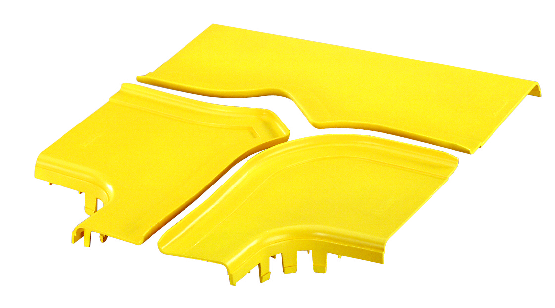 Product image for Panduit FRTSC12W6YL Split Cover, Horizontal Tee with 6" x 4" Exit, 12" x 4" FiberRunner, Yellow