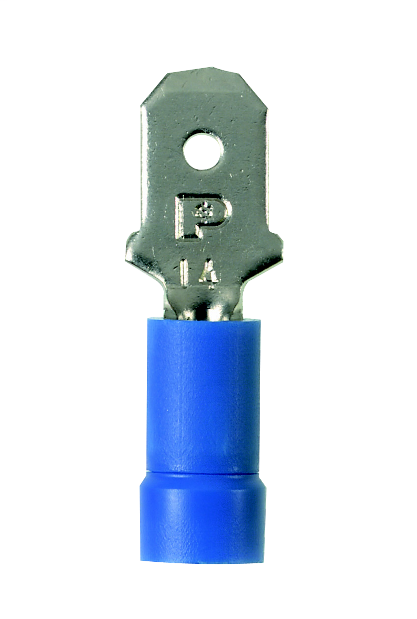 Product image for Panduit DV14-250MB-M 16-14 AWG Vinyl Barrel Insulated Male Disconnect