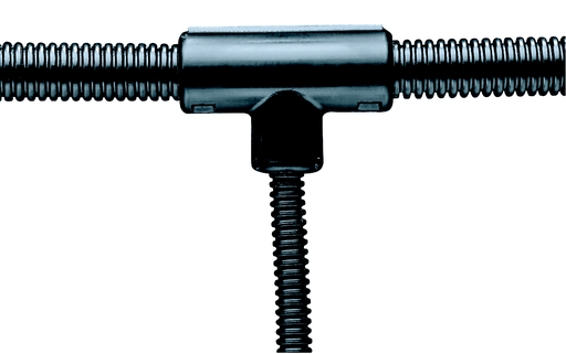 Product image for Panduit CF503850F-Q Corrugated Loom Tubing Fitting, .50" (12.7mm) Branch Diameter, .38" (9.5mm) Trunk Diameter, Polypropylene, Black.