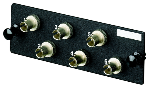 Product image for Panduit FAP6WST ST FAP Loaded With Six ST Simplex Multimode Fiber Optic Adapters With Phosphor Bronze Split Sleeves.