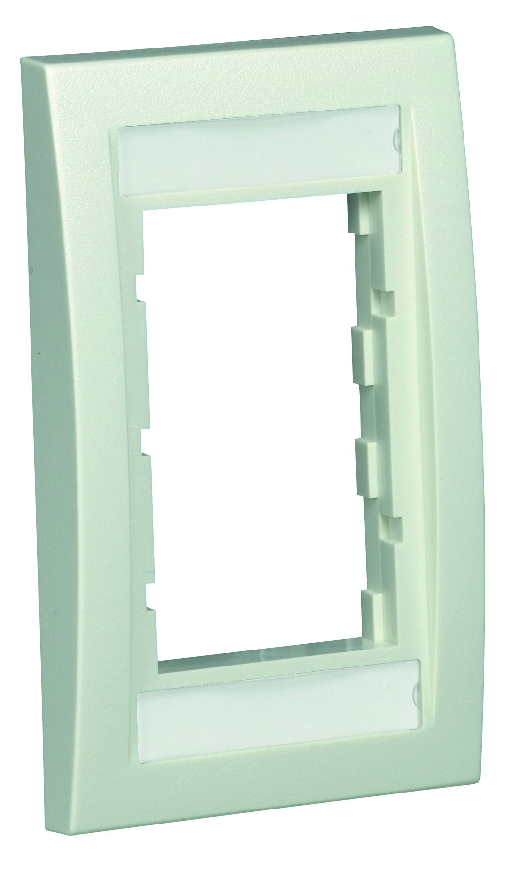 Product image for PANDUIT CBEIGY Single gang faceplate frame accepts up to two 1/2-size module inserts or three 1/3-size module inserts. Supplied with labels and label cover/screw covers, Intl Gray.