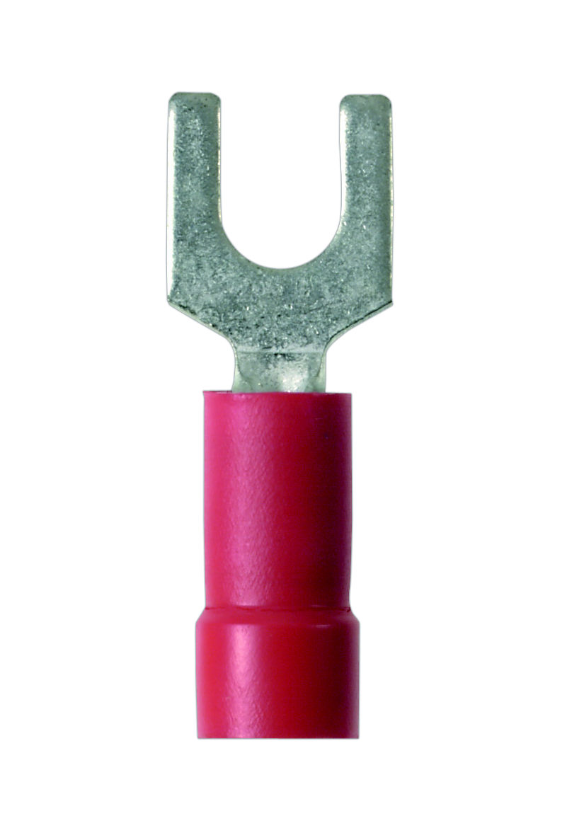 Product image for Panduit PMV1-5FB-CY Metric Fork Terminal, vinyl insulated, 0.5 . 1.0mm wire range, M5 stud size, funnel entry