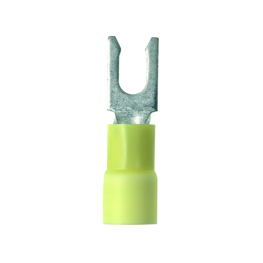 Product image for Panduit PV10-6LFX-L Locking Fork Terminal, Expanded Vinyl Insulation, 12 - 10 AWG, #6 stud size