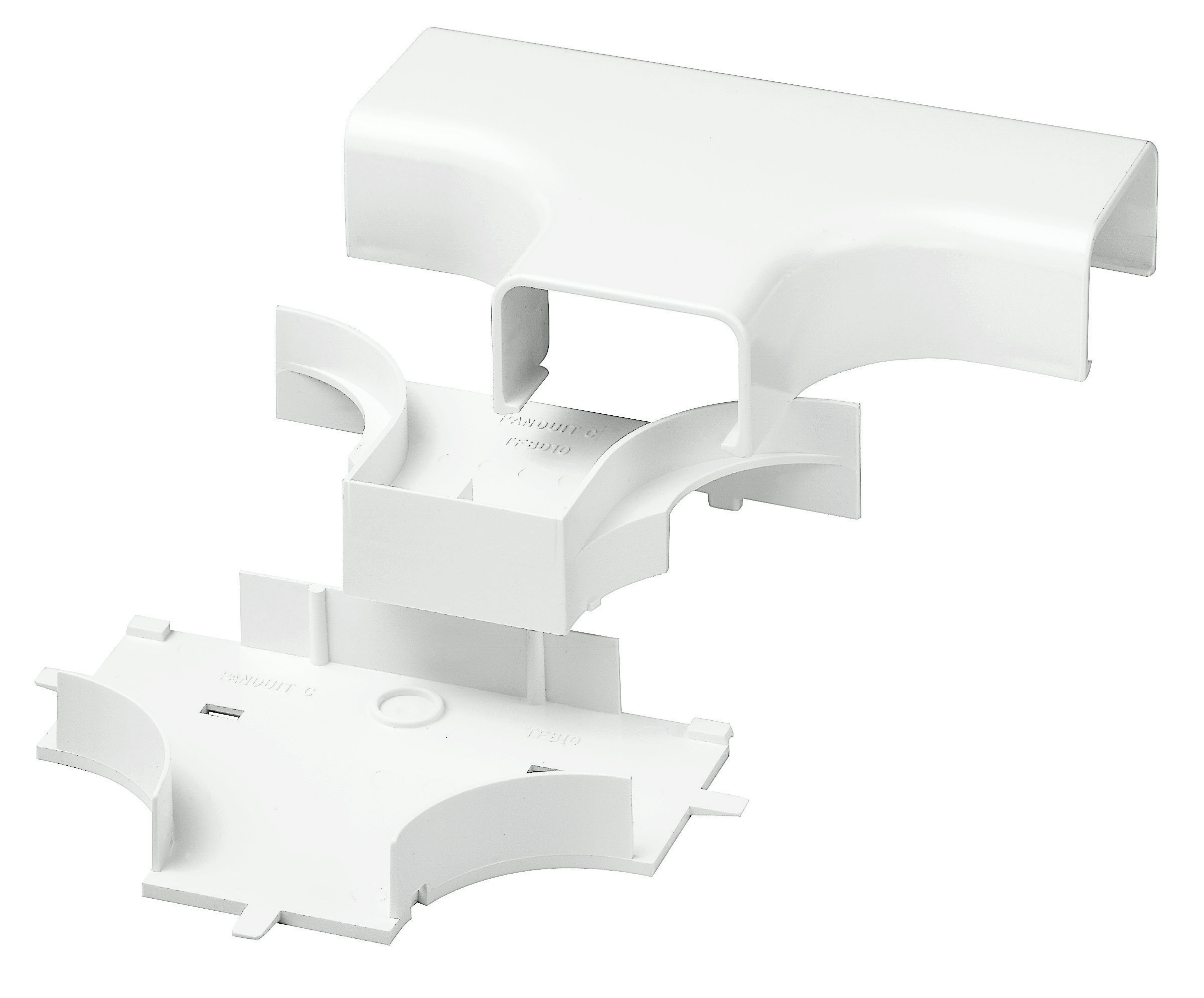 Product image for Panduit TFXD10IW-X Tee Fitting With Divided Insert To Maintain Separation Of Power And Data Cabling. For Use With Ld2p10 Raceway.