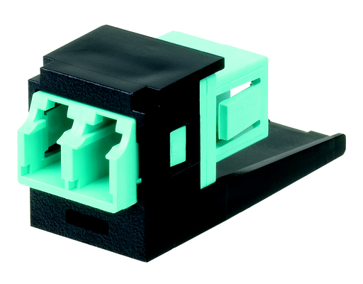 Product image for Panduit CMDJAQLCBL Module supplied with one LC Sr./Jr. 10Gig™ OM3/OM4 SFF Duplex Multimode Fiber Optic Adapter (AQ) with phosphor bronze split sleeves.