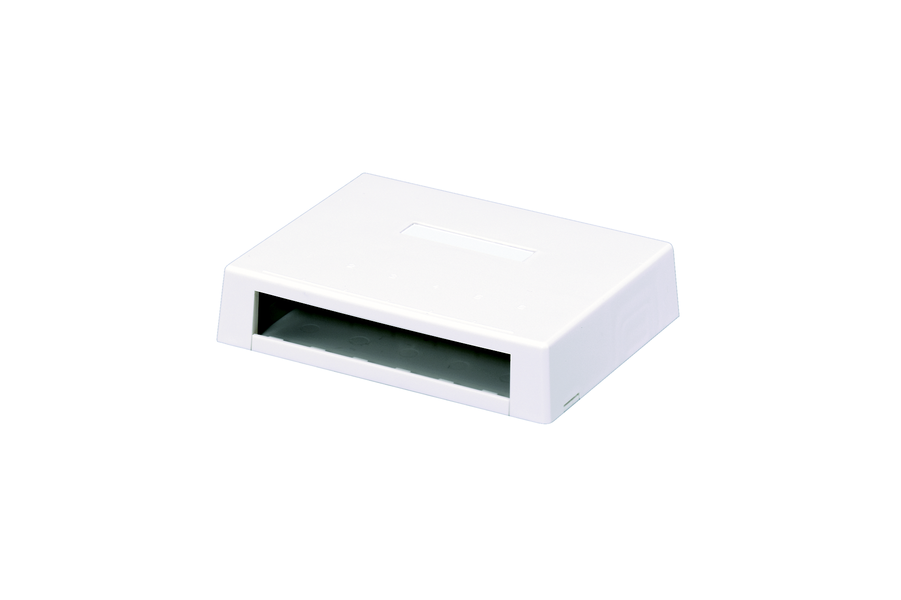 Product image for PANDUIT CBXD6WH-AY Mini-Com.. surface mount box accepts six Mini-Com.. Modules, six on each side. Supplied with mounting screws, adhesive backing, cable ties and label holder/screw cover. White.