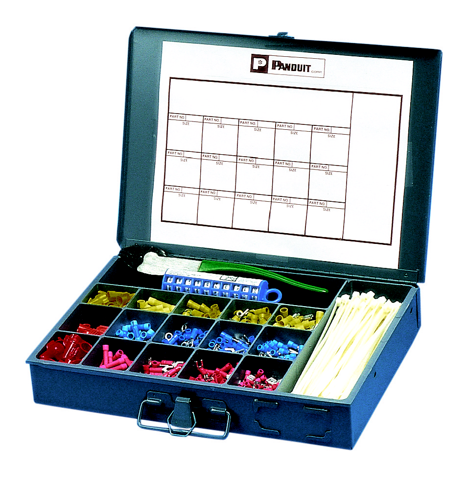 Panduit K-1001 Empty Steel Kit Box, 15 Terminal Compartments And Two Tool Compartments, Box Dimensions: 2.00"h X 13.33"w X 9.33"d (50.8mm X 338.6mm X 237.0mm). Product image for Panduit K-1001 Empty Steel Kit Box, 15 Terminal Compartments And Two Tool Compartments, Box Dimensions: 2.00"h X 13.33"w X 9.33"d (50.8mm X 338.6mm X 237.0mm).