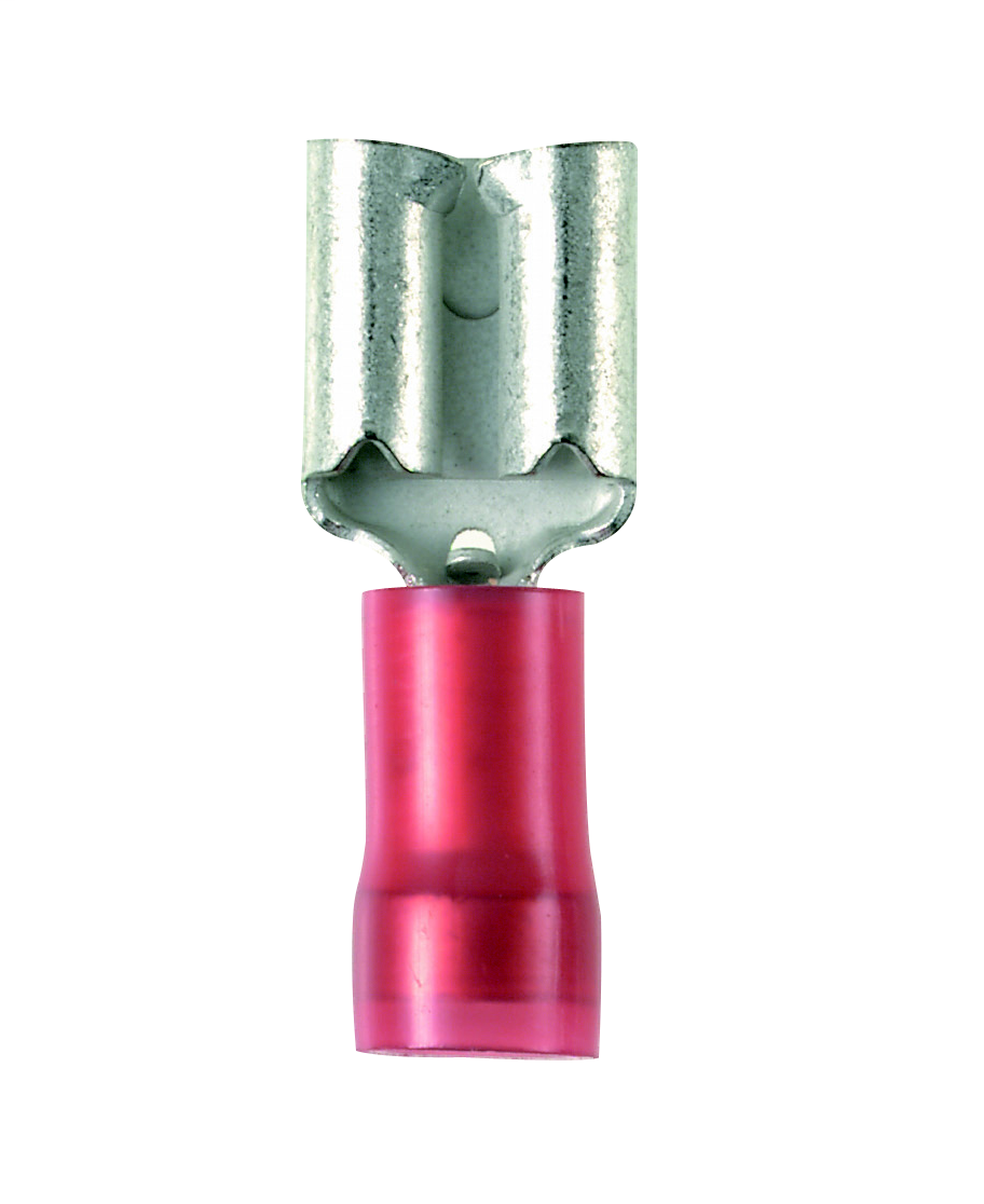 Product image for Panduit DNF18-250-E Female Disconnect, Nylon Barrel Insulated, 22 - 18 Awg, .250 X .032 Tab Size, Funnel Entry, Terminal Convenience Package