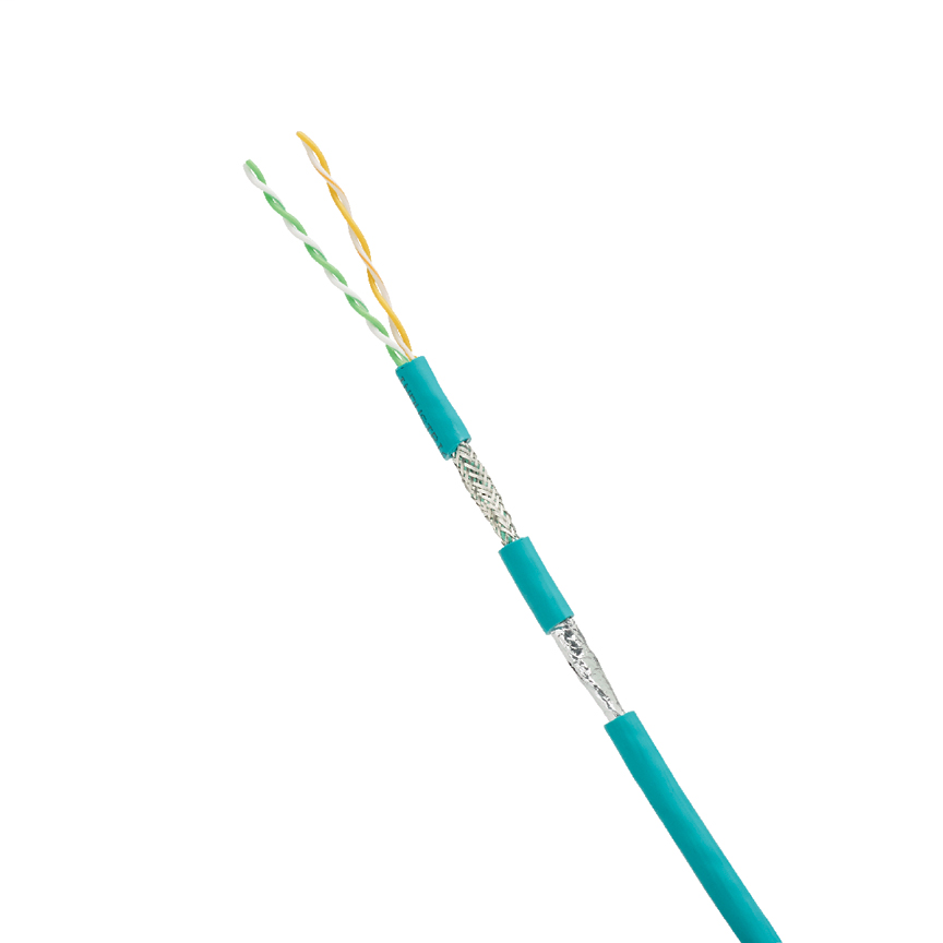 Copper Cable, Category 5e, 2 Pair, 24 American Wire Gauge (AWG), SF/UTP, Flame Retardant- Halogen-free (PUR), 1640 foot reel, Teal.